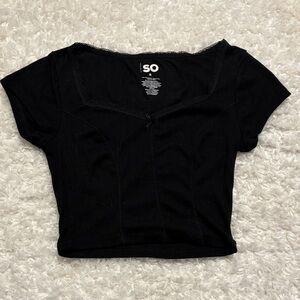 SO Black Short Sleeve Scoop Ribbed Crop Top